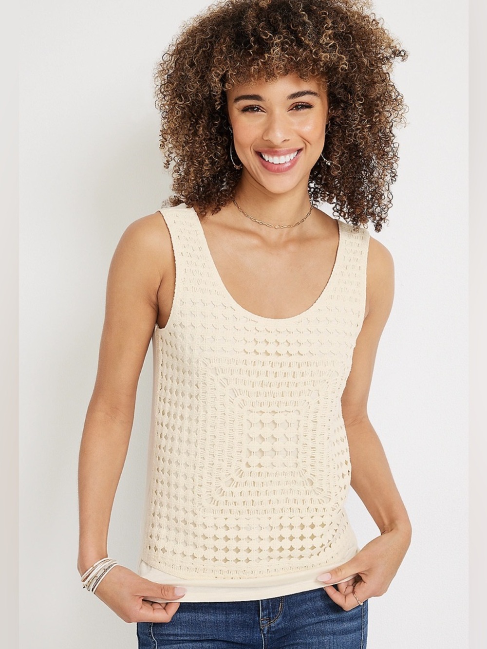 🌈 Maurices Cream Crochet Knit Tank Top